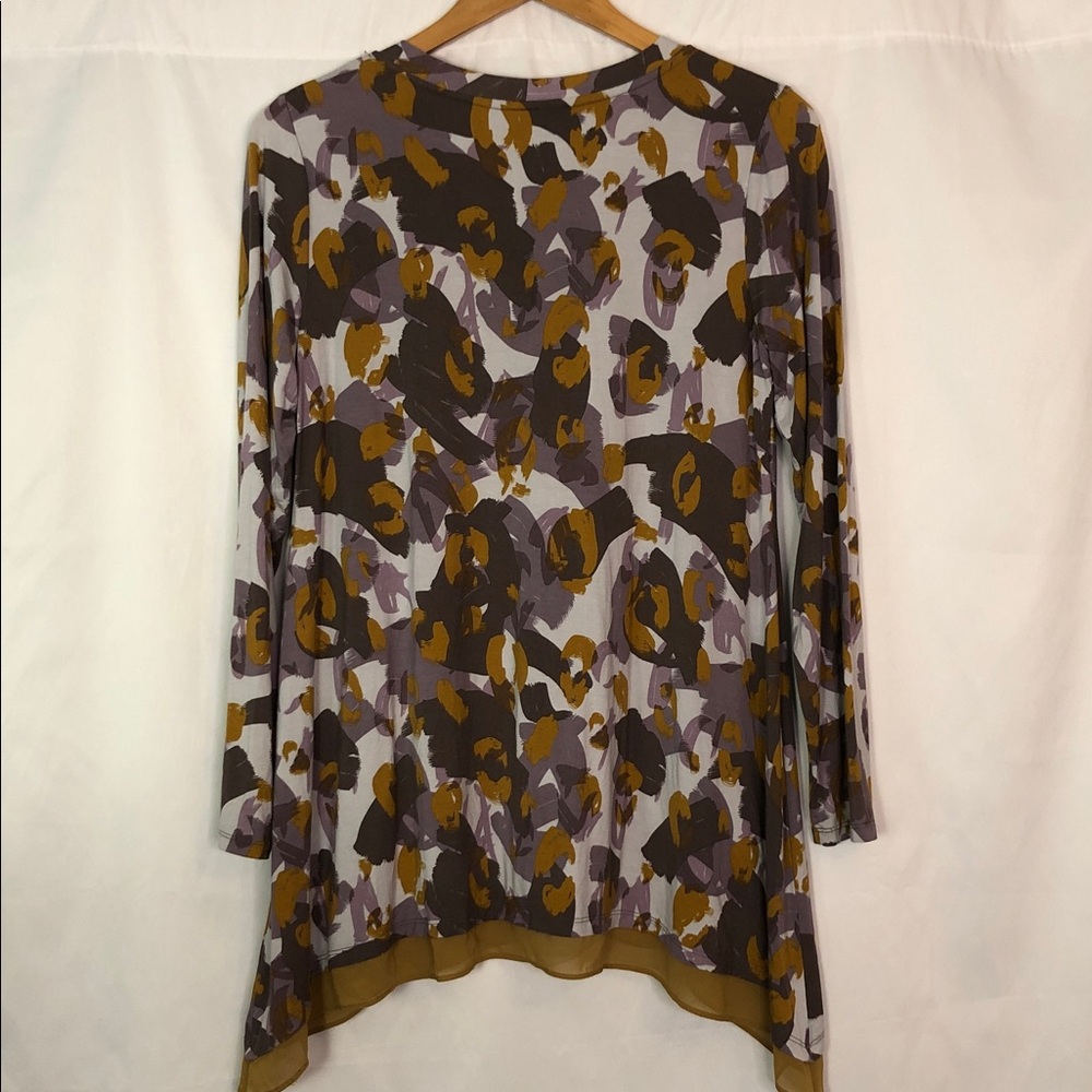 LOGO Lori Goldstein Women's Abstract Button Down  Purple/Tan/Brown Tunic Size XS - Picture 8 of 13